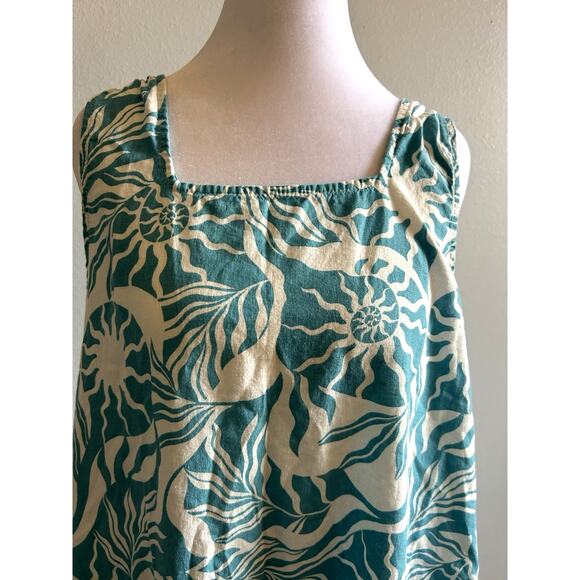 Linen Dress moon stars sea shells beach boho teal green Tropical Pockets retro s - Picture 5 of 13